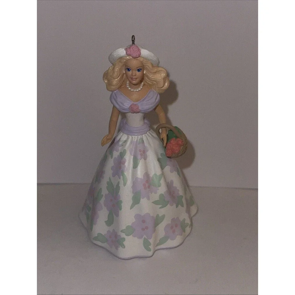 Hallmark Easter Ornament Springtime Barbie #1 1995 Floral Gown Flower Basket K1